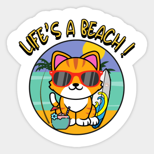 Cute orange cat Goes to the beach Sticker